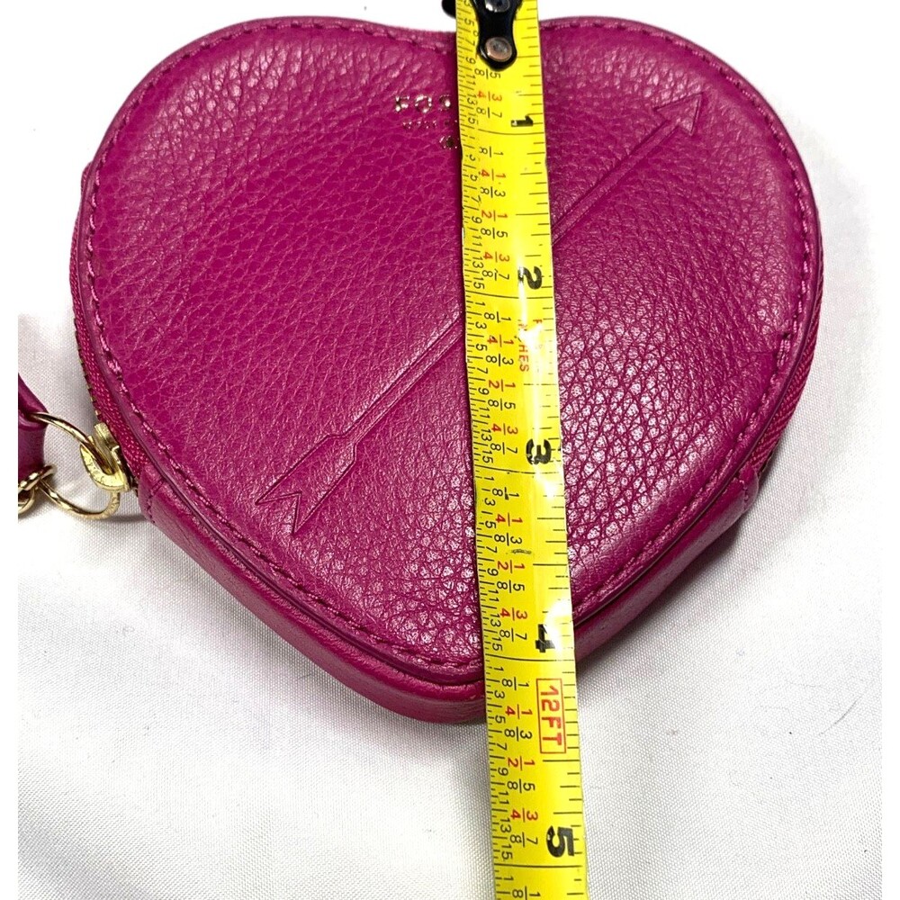 Fossil Heart Coin Purse Pink Pebble Leather Sweetheart Valentine Y2K - Picture 5 of 8